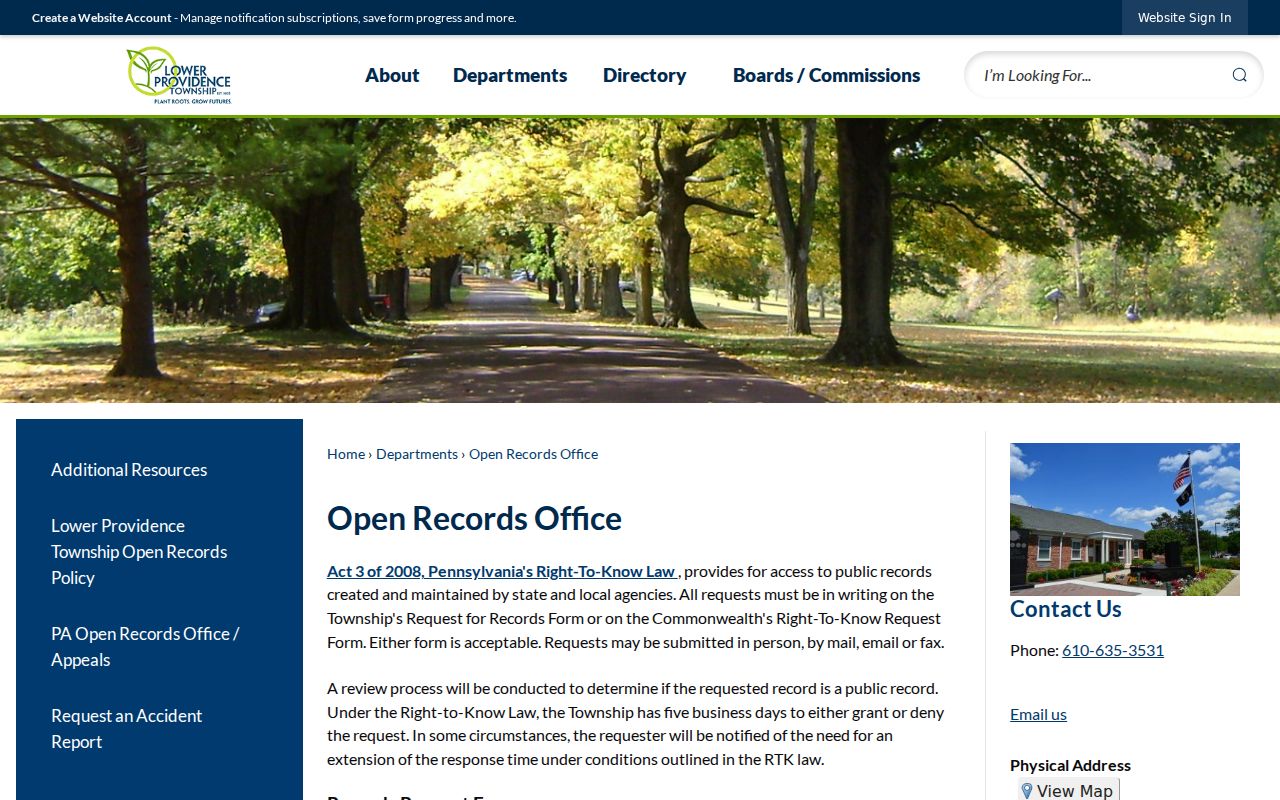 Lower Providence Township residents directory Right-to-Know Law request channels