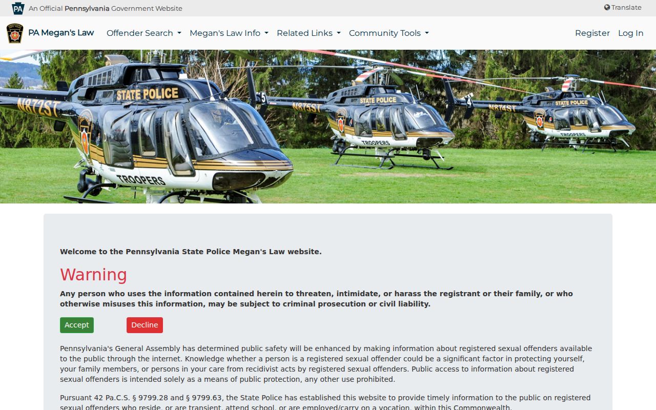 Lower Providence Township residents directory Pennsylvania State Police registry public protection terms
