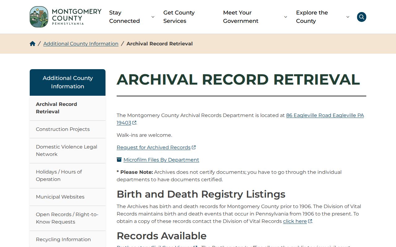 Lower Providence Township previous residents Montgomery County archival record retrieval page