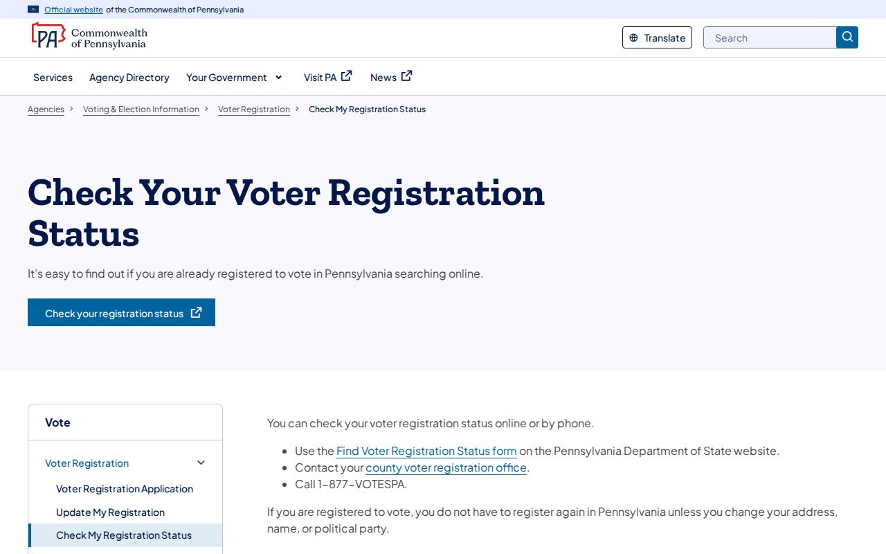 Lower Providence Township resident lookup through Pennsylvania voter status service