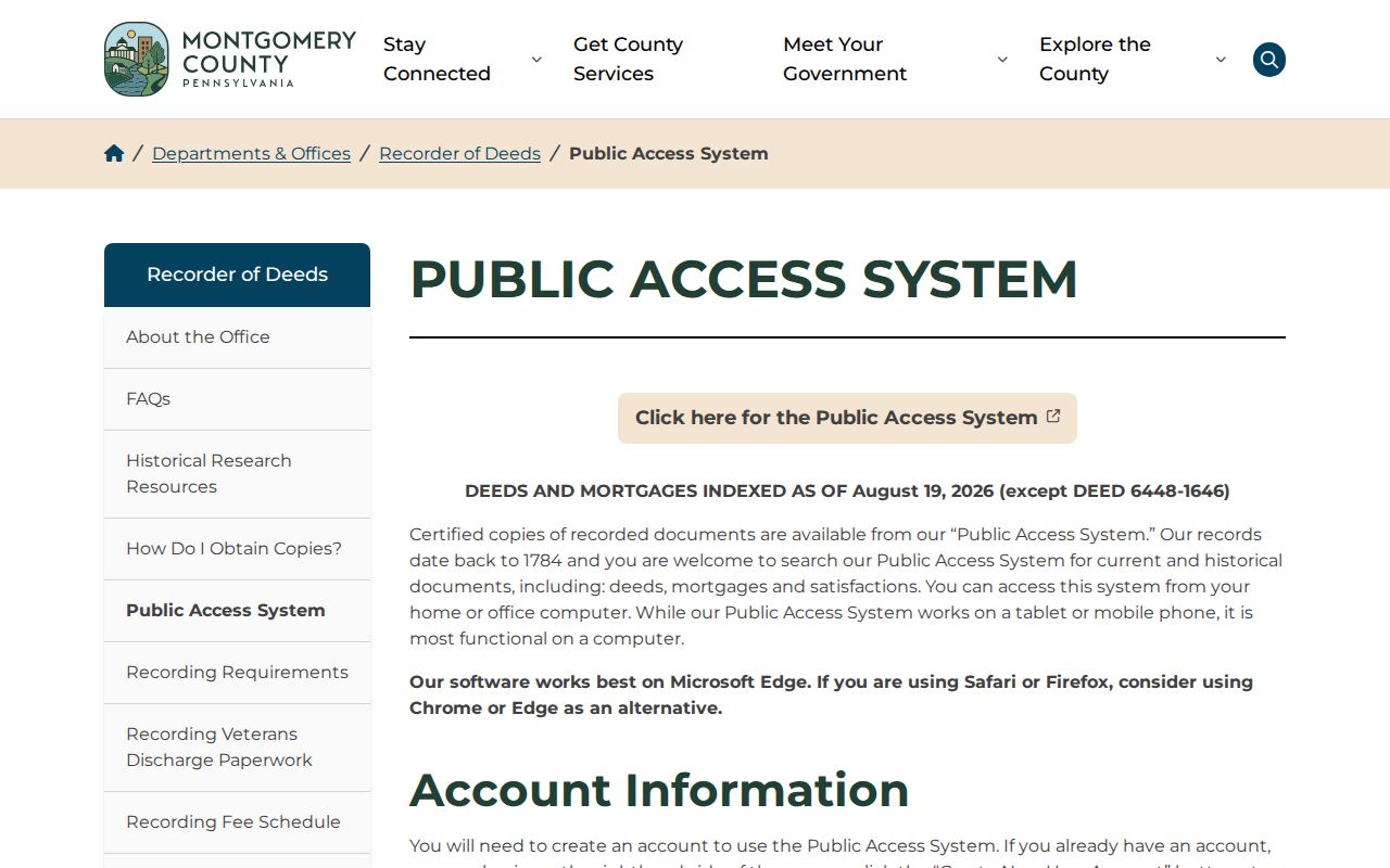 Lower Providence Township street directory Recorder Public Access System details