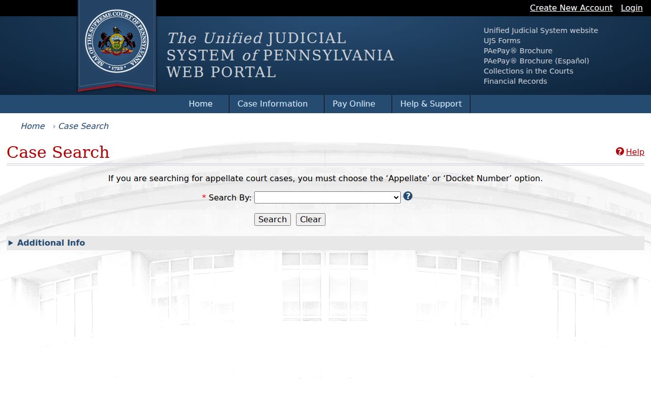 Lower Providence Township ZIP code directory Pennsylvania UJS Case Search fields